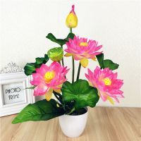 仿真荷花莲花供花套装 假荷花塑料假花绢花小盆栽家居装饰摆件|荷花粉色一束+塑料盆