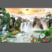 山水风景画中式客厅墙贴画自粘山水画墙贴墙壁贴画电视沙发背景墙|4款(旭日东升) 宽120cm高80cm(自粘)