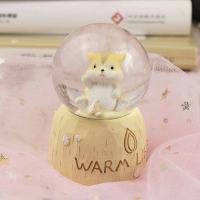 迷你龙猫水晶球发光摆件音乐盒圣诞礼品教师节生日礼物送女生|迷你款仓鼠黄色(发光球) 原包装盒(免费代写贺卡)