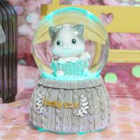 迷你龙猫水晶球发光摆件音乐盒圣诞礼品教师节生日礼物送女|迷你款猫咪圆眼(发光球) 原包装盒(免费代写贺卡)