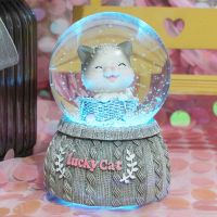 迷你龙猫水晶球发光摆件音乐盒圣诞礼品教师节生日礼物送女|迷你款猫咪眯眼(发光球) 礼盒包装(免费代写贺卡-可直接送人)