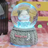 迷你龙猫水晶球发光摆件音乐盒圣诞礼品教师节生日礼物送女|迷你款猫咪眯眼(发光球) 礼盒包装(免费代写贺卡-可直接送人)