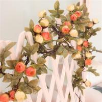 仿真花藤欧式复古藤条藤蔓装饰品空调管道缠绕塑料假花婚庆房产花|38朵秋色小玫瑰夕阳色