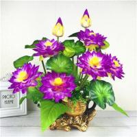 一盆仿真荷花莲花供花小套装 塑料假花小盆栽家居装饰摆件|茶壶盆+紫色荷花