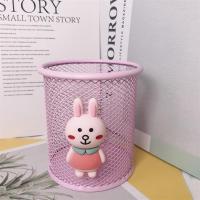 创意笔筒卡通可爱ins少女心多功能金属笔筒桌面化妆品收纳杂物桶|粉兔子(圆桶)