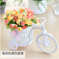 仿真花车 + 仿真花束仿真花车套装饰仿真花车套装 家居饰品摆件塑|春款QQ玫黄色+花车