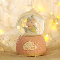 水晶球音乐盒八音盒带雪花可发光生日礼物女生儿童女孩闺蜜朋友|独角兽萌粉 中号灯光音乐+礼品袋