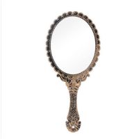 圆形小镜子古典欧式时尚创意便携长柄复古花纹化妆镜随身美容镜|古铜色