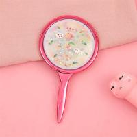 创意沙化妆镜 迷你翻盖随身便携式小镜子可爱少女心双面镜|手持款蜜桃沙镜