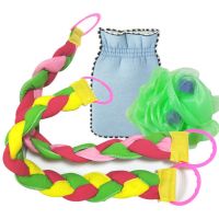 拉背条长条麻花辫洗澡巾浴巾搓背沐浴球浴花浴室用品套件|1条三股细纱拉背巾+1个浴花