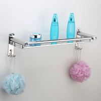 卫生间置物架挂钩免打孔浴室置物架不锈钢毛巾架厕所多功能收纳架|打孔+免打孔两用 加厚50cm单层置物架不带毛巾