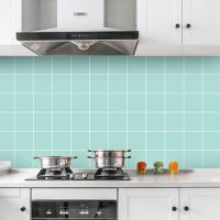 厨房防油贴纸防水橱柜灶台桌面自粘防水墙贴纸卫生间瓷砖贴|格子绿 60厘米宽x3米长[送刮板小刀]