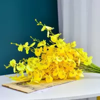 黄色跳舞兰仿真花套装欧式花瓶花插简约客厅室内装饰假花绢花干花|1支短跳舞兰