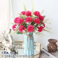 假花装饰摆件客厅室内摆设仿真花盆栽家居房间卧室餐桌茶几塑料花|玫红天香康+蓝色麻绳瓶