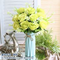 假花装饰摆件客厅室内摆设仿真花盆栽家居房间卧室餐桌茶几塑料花|绿色春炫彩+蓝色麻绳瓶