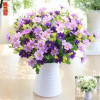 仿真花向日葵花束假花绢花塑料花单支太阳花装饰花客厅仿真小摆件|3束跳兰菊+仿瓷瓶套装[紫色]