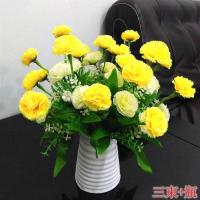 仿真花向日葵花束假花绢花塑料花单支太阳花装饰花客厅仿真小摆件|3束康乃聲+仿瓷瓶(黃色)