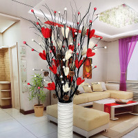 破损补寄叶脉干花客厅落地假花仿真花插花雪花梅居家新房装饰|白+红含瓶