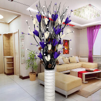 破损补寄叶脉干花客厅落地假花仿真花插花雪花梅居家新房装饰|白+紫含瓶