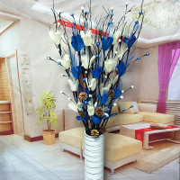 破损补寄叶脉干花客厅落地假花仿真花插花雪花梅居家新房装饰|白+蓝不含瓶