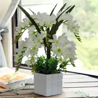 仿真花套装蝴蝶兰花假花盆栽客厅电视柜装饰花客厅室内摆件塑料花|方盆香雪兰白色
