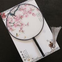古风团扇宫扇古典汉服圆扇手工真丝半透明宫扇木柄广场舞蹈团扇子|鸟鸣涧