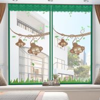 防蚊子纱窗网自粘魔术贴加密拉链纱窗门帘简易可拆卸可|拉链绿色小猴魔术贴 宽120高100