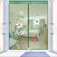 拉链防蚊窗纱魔术贴自粘纱窗网纱门 纱窗沙窗帘门帘|拉链百合花 宽100*高120