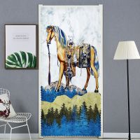 免打孔布艺门帘隔断帘防蚊窗帘四季通用卧室厨房卫生间挂帘魔术贴|油画马 宽100*高200cm(魔术贴安装)