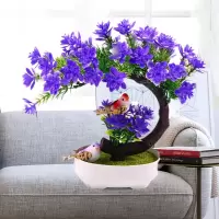 买花送盆送2鸟假花仿真花装饰客厅玄关摆件塑料花盆栽酒柜