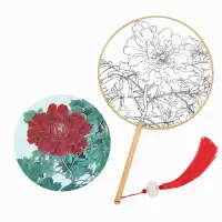 古风汉服扇子工笔手绘国画扇子圆形仿古真丝空白团扇宫扇美术扇