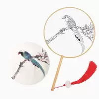 古风汉服扇子工笔手绘国画扇子圆形仿古真丝空白团扇宫扇美术扇