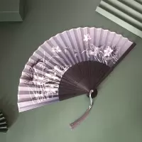 日式折扇中国风女式扇子白鹤绢扇和风工艺复古风折叠随身小扇女扇