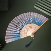日式折扇中国风女式扇子白鹤绢扇和风工艺复古风折叠随身小扇女扇
