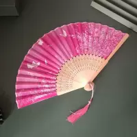 日式折扇中国风女式扇子白鹤绢扇和风工艺复古风折叠随身小扇女扇