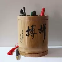 复古竹子创意笔桶办公文具摆件竹制学生笔筒文房四宝毛笔架