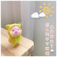 韩版ins可爱少女心黄色雨衣小猪猪套装迷你拍照道具桌面摆件装饰