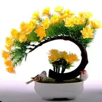 买花送盆送2鸟假花仿真花装饰客厅玄关摆件塑料花盆栽酒柜