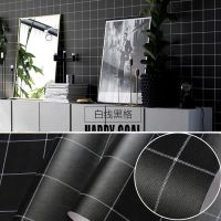 ins墙纸自粘格子温馨宿舍壁纸女孩寝室衣柜子书桌防水墙贴纸