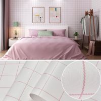 ins墙纸自粘格子温馨宿舍壁纸女孩寝室衣柜子书桌防水墙贴纸