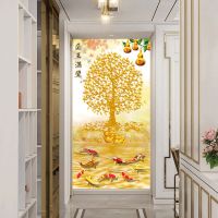 中式自粘画楼梯走廊过道装饰画玻璃贴画房门衣柜贴画防水竖款壁画