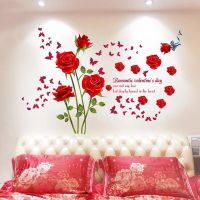 玫瑰花墙纸贴画卧室花朵墙壁纸温馨客厅客厅布置装饰自粘贴纸贴花