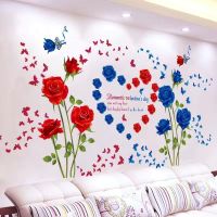 玫瑰花墙纸贴画卧室花朵墙壁纸温馨客厅客厅布置装饰自粘贴纸贴花
