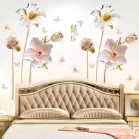 玫瑰花墙纸贴画卧室花朵墙壁纸温馨客厅客厅布置装饰自粘贴纸贴花