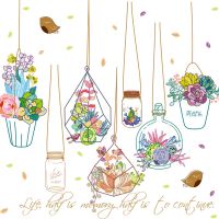 可爱绿色盆栽吊篮墙贴画温馨卧室客厅小清新装饰贴纸墙壁墙纸防水