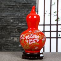 景德镇陶瓷器红色小花瓶摆件客厅插花器小瓷瓶结婚装饰品家居摆设
