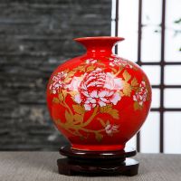 景德镇陶瓷器红色小花瓶摆件客厅插花器小瓷瓶结婚装饰品家居摆设