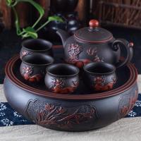 宜兴紫砂壶仿古茶盘套装家用圆形储水式茶船茶托茶海功夫茶具茶壶