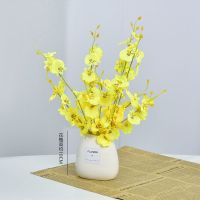 黄色跳舞兰仿真花套装欧式花瓶花插简约客厅室内装饰假花绢花干花