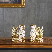 天鹅摆件陶瓷花瓶插花仿真花假花客厅电视柜小摆件房间装饰品摆设